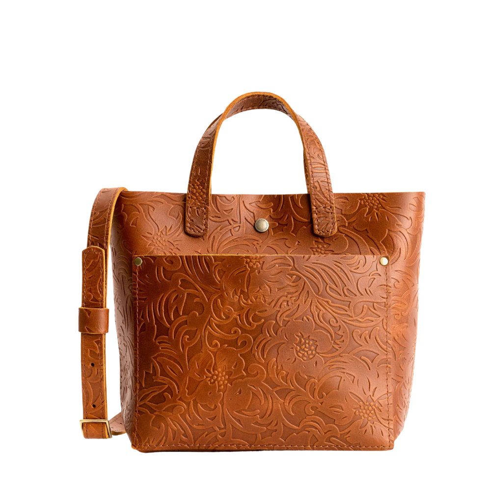Floral Embossed Crossbody Tote Bag