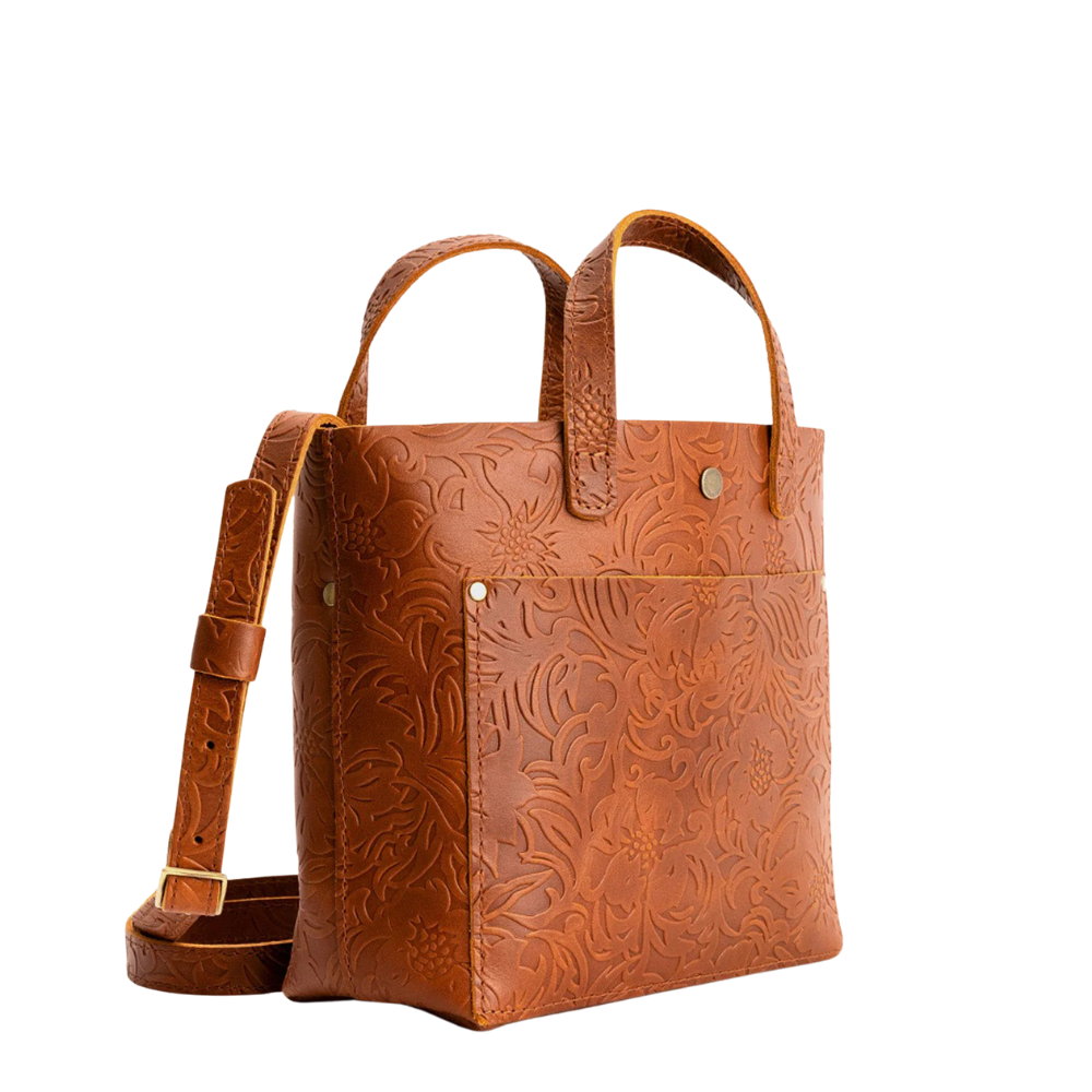 Floral Embossed Crossbody Tote Bag